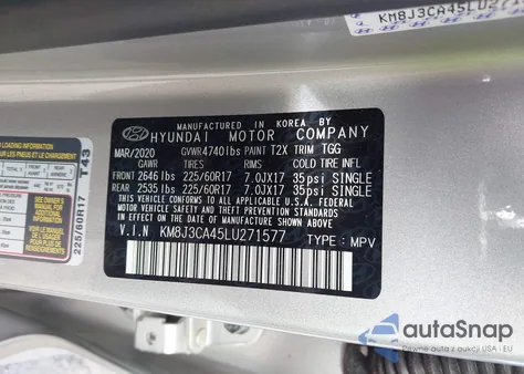 2020 Hyundai Tucson Value z USA, uszkodzony, nr VIN KM8J3CA45LU271577